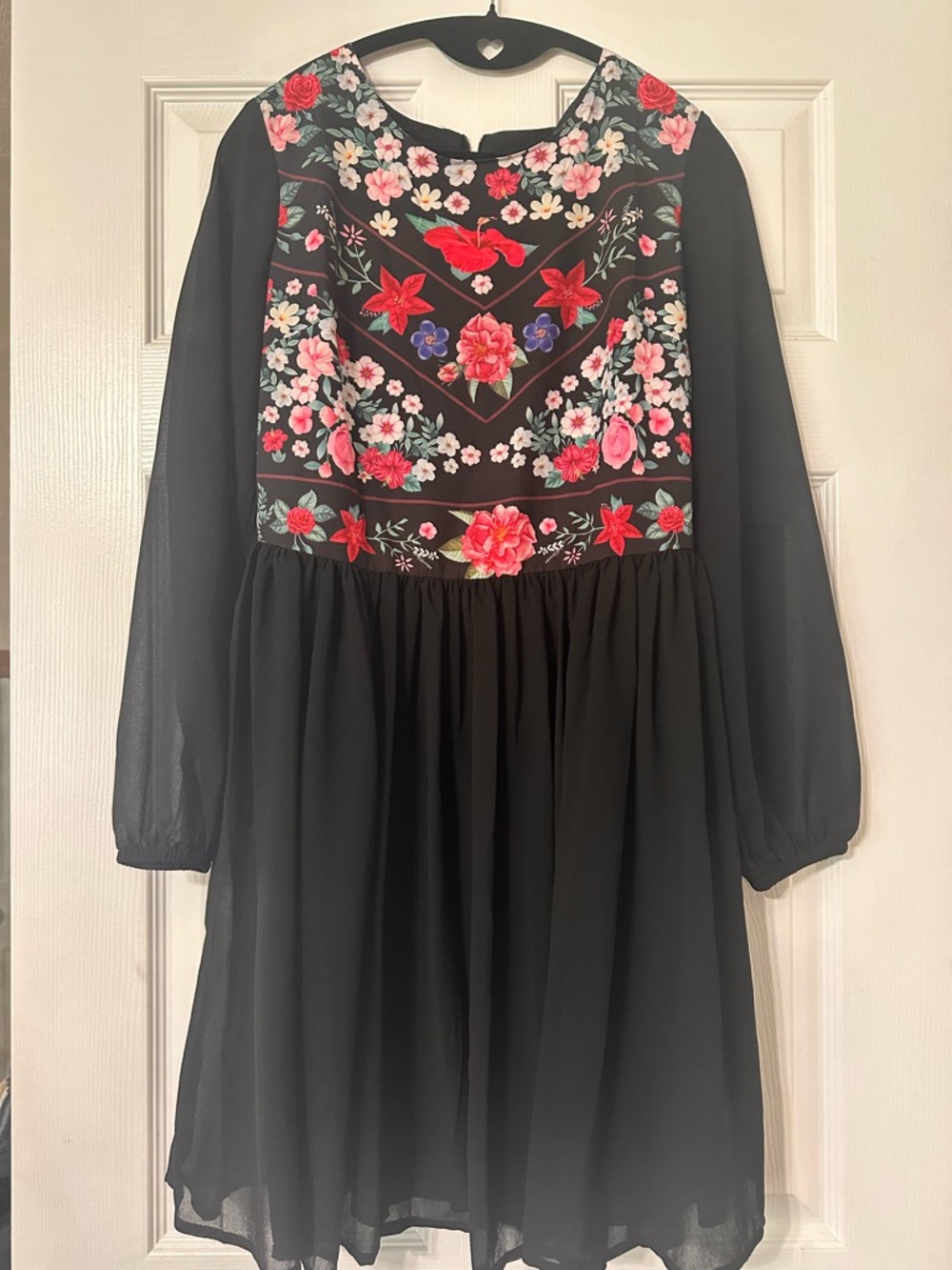 Black Floral Embroidered printed Long Sleeve Dress